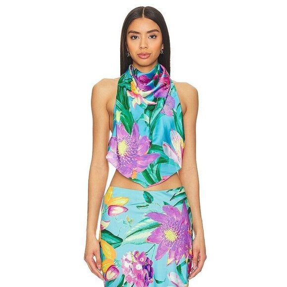Floral Halter Top - Blue and Purple - Picture 1 of 4